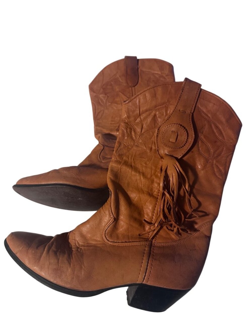 Laredo brown teracotta cowboy boots with fringe make in the U.S.A. size 7M